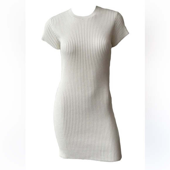 Anine Bing White Skylar Mini Ribbed Short Sleeve Sweater Dress Medium - Picture 3 of 7